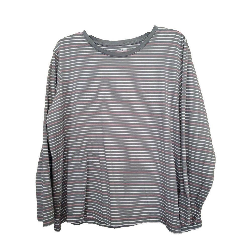 Lands' End Women's Cotton Multicolor Striped Crew Neck T-Shirt Size 1XP Petite